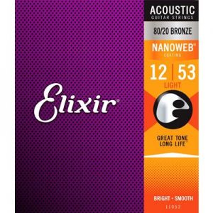 Elixir Strings 80-20 Bronze Acoustic Guitar Strings NANOWEB, Light